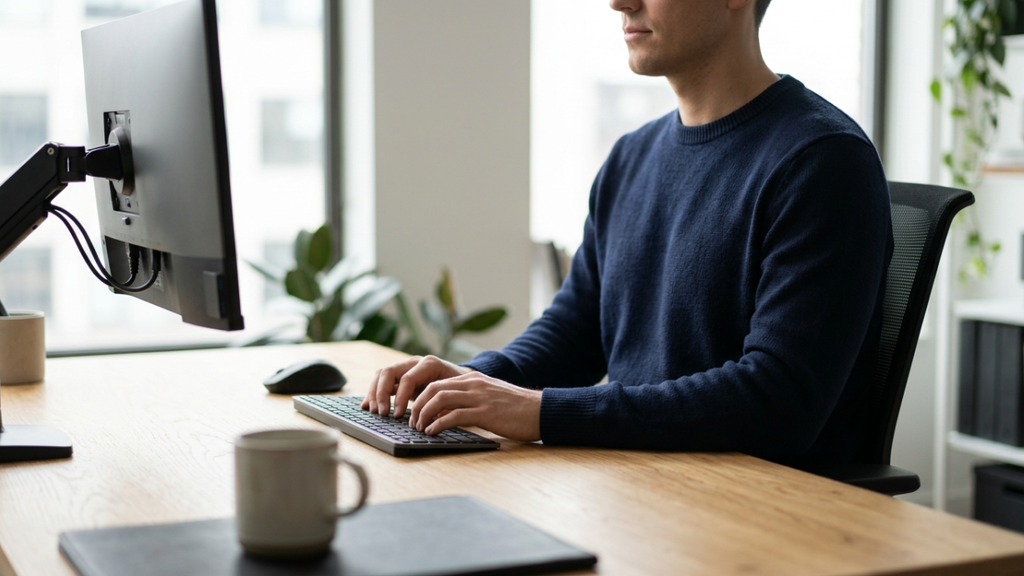 Jakie zasady ergonomii pracy określają prawidłową wysokość biurka?