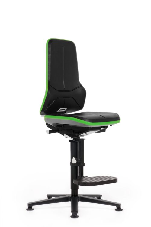 Krzesło Neon ze stopkami i podnóżkiem, pas Flex w kolorze zielonym, wysokość siedziska 560–820 mm, bez tapicerki – 9561-9999-3280