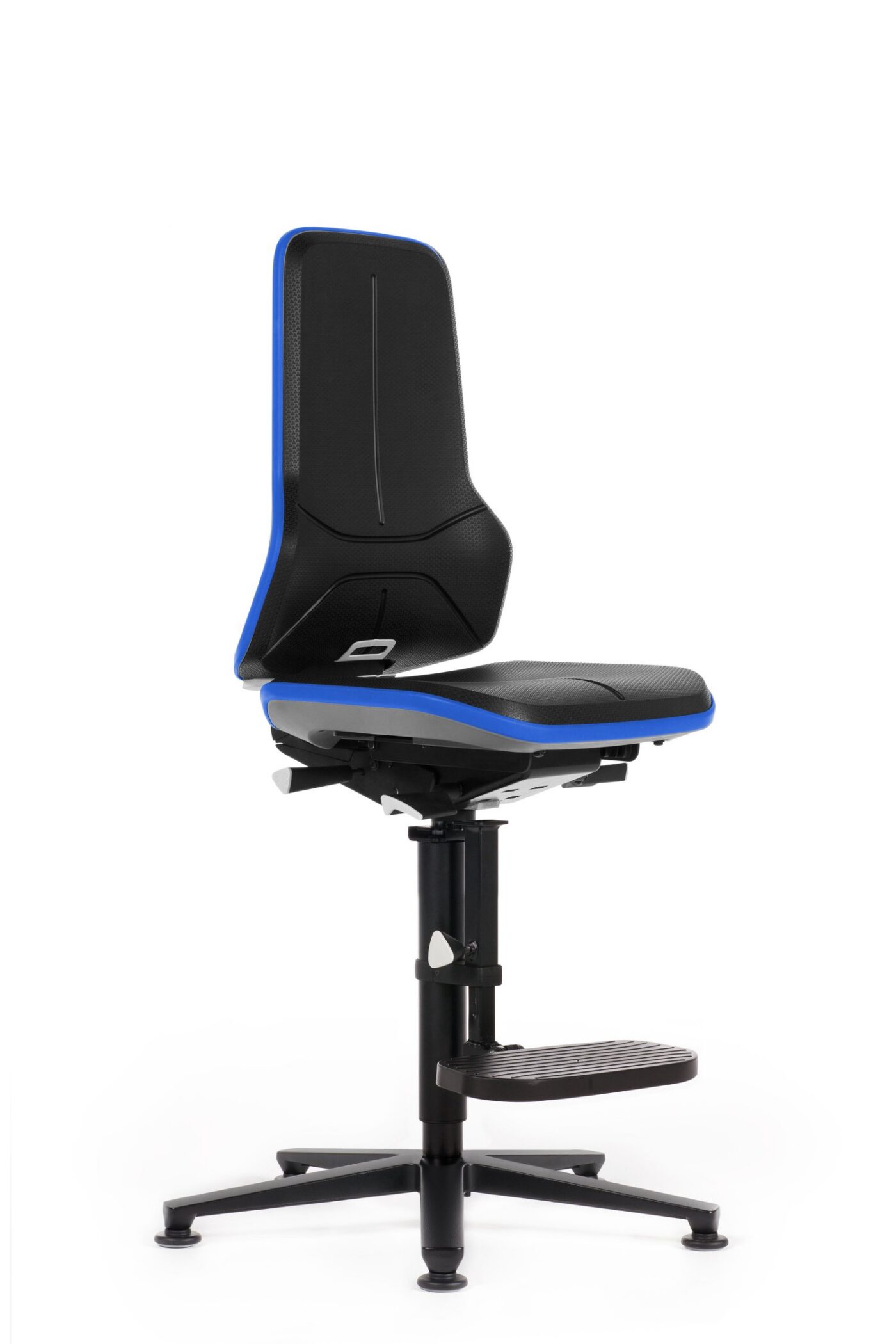 Krzesło Neon ze stopkami i podnóżkiem, pas Flex w kolorze niebieskim, wysokość siedziska 560–820 mm, bez tapicerki – 9571-9999-3277