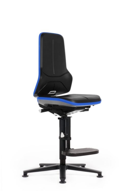 Krzesło Neon ze stopkami i podnóżkiem, pas Flex w kolorze niebieskim, wysokość siedziska 560–820 mm, bez tapicerki – 9571-9999-3277