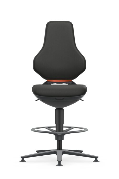 Krzesło Texon ze stopkami i pierścieniem podnóżka, wysokość siedziska 570–810 mm, tkanina w kolorze czarnym – 9171-6801